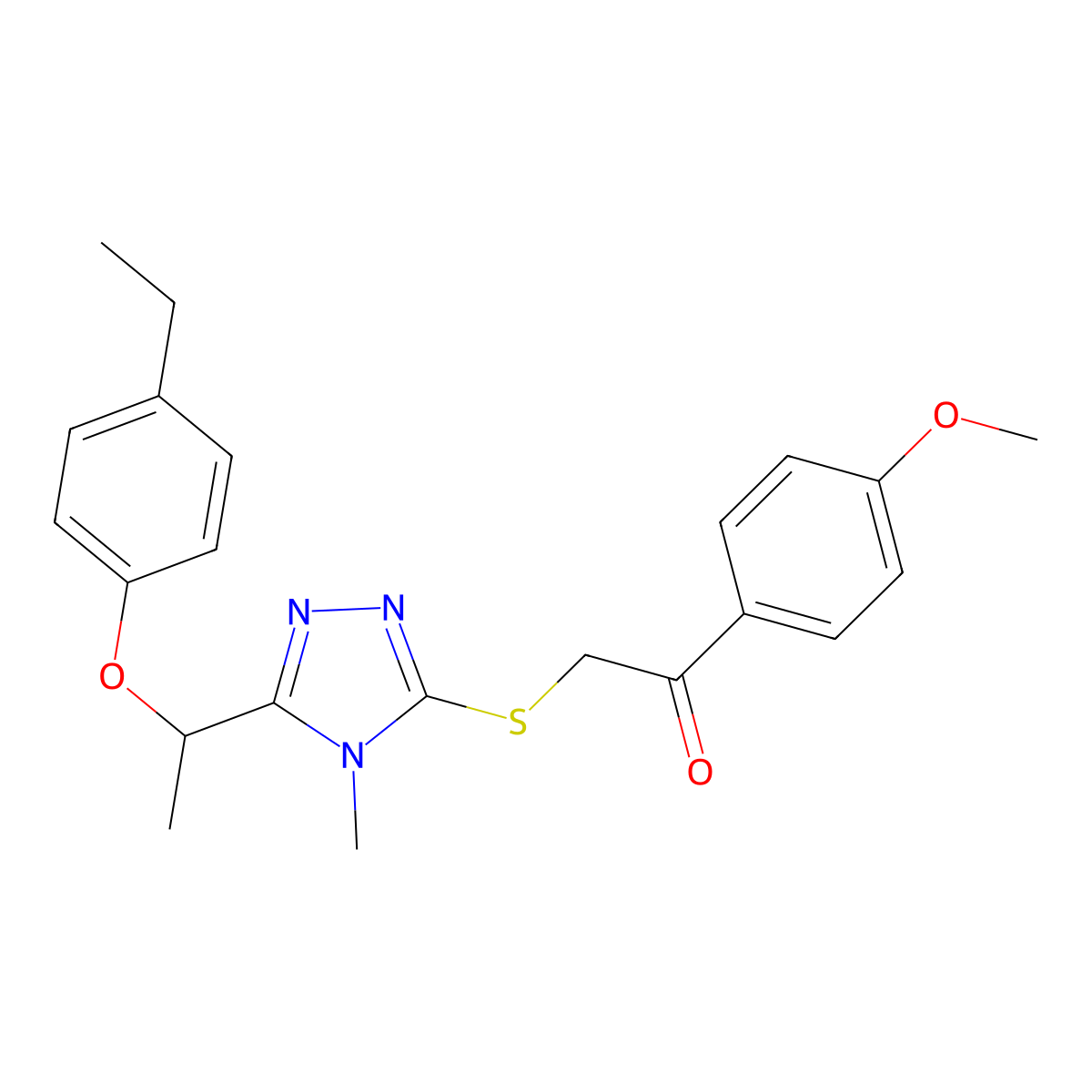2-[[5-[1-(4-Ethylphenoxy)ethyl]-4-methyl-1,2,4-triazol-3-yl]sulfanyl]-1-(4-methoxyphenyl)ethanone molecular structure, CAS 767326-51-2