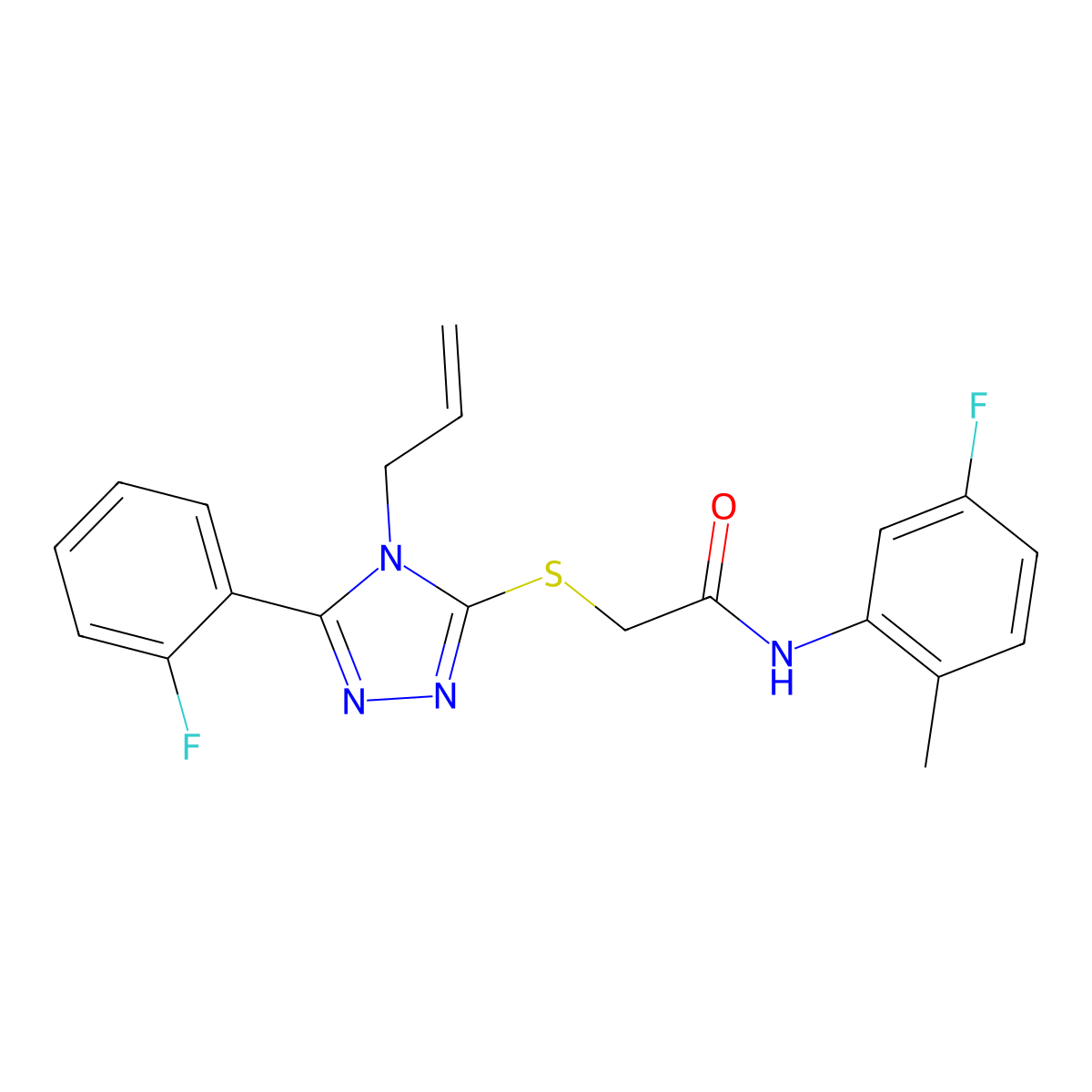 N-(5-fluoro-2-methylphenyl)-2-[[5-(2-fluorophenyl)-4-prop-2-enyl-1,2,4-triazol-3-yl]sulfanyl]acetamide molecular structure, CAS 767326-52-3