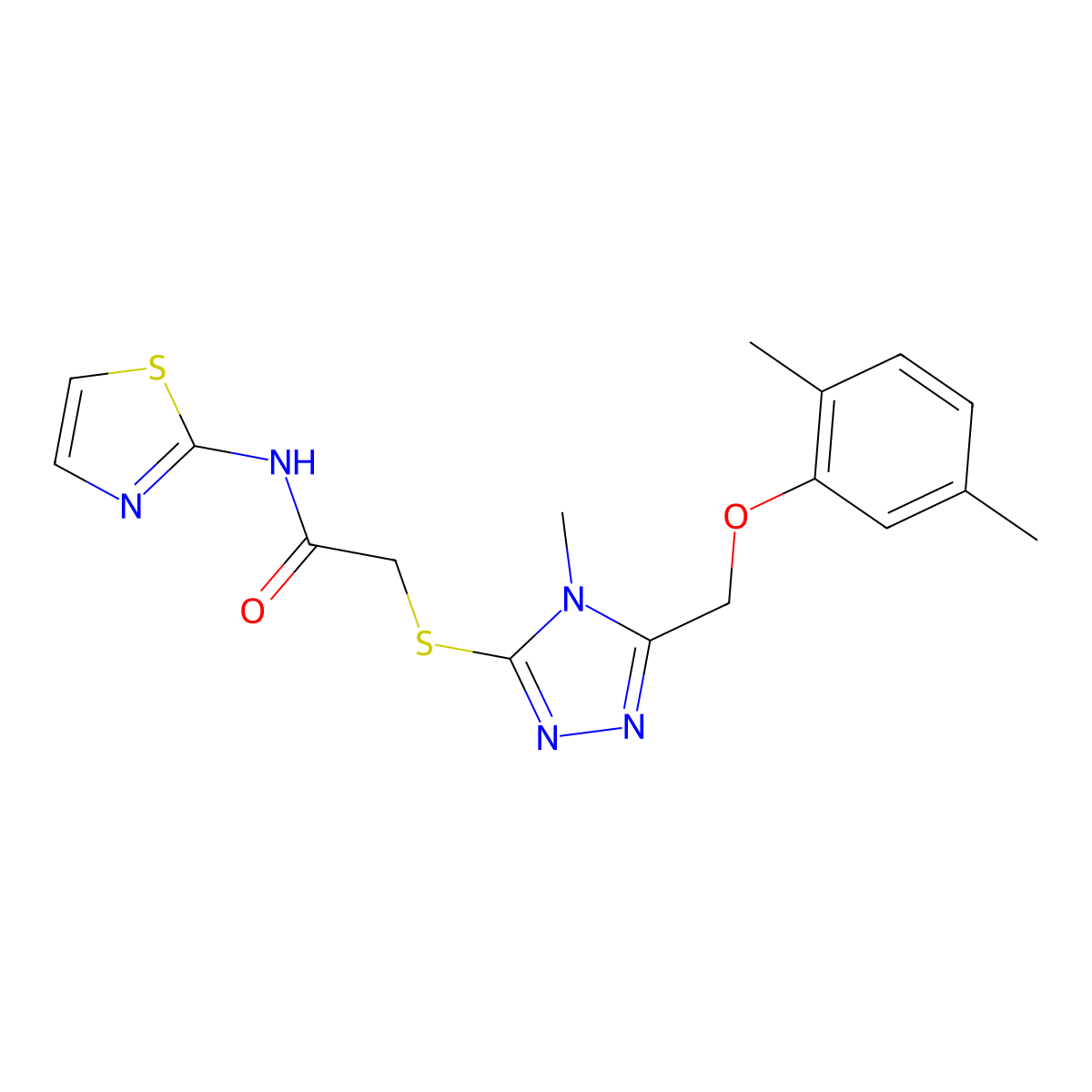 2-[[5-[(2,5-dimethylphenoxy)methyl]-4-methyl-1,2,4-triazol-3-yl]sulfanyl]-N-(1,3-thiazol-2-yl)acetamide molecular structure, CAS 767326-55-6