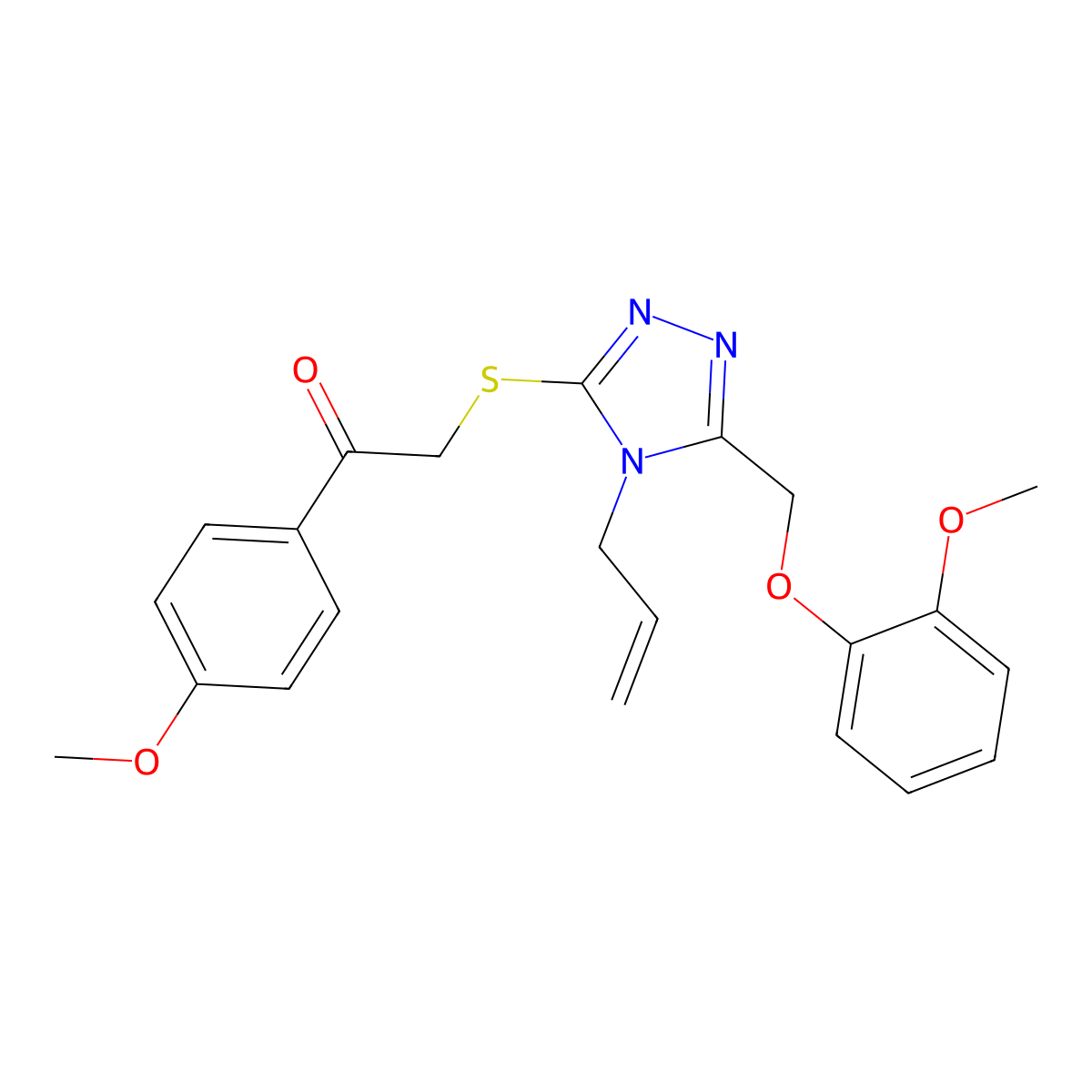 2-[[5-[(2-Methoxyphenoxy)methyl]-4-prop-2-enyl-1,2,4-triazol-3-yl]sulfanyl]-1-(4-methoxyphenyl)ethanone molecular structure, CAS 767326-60-3