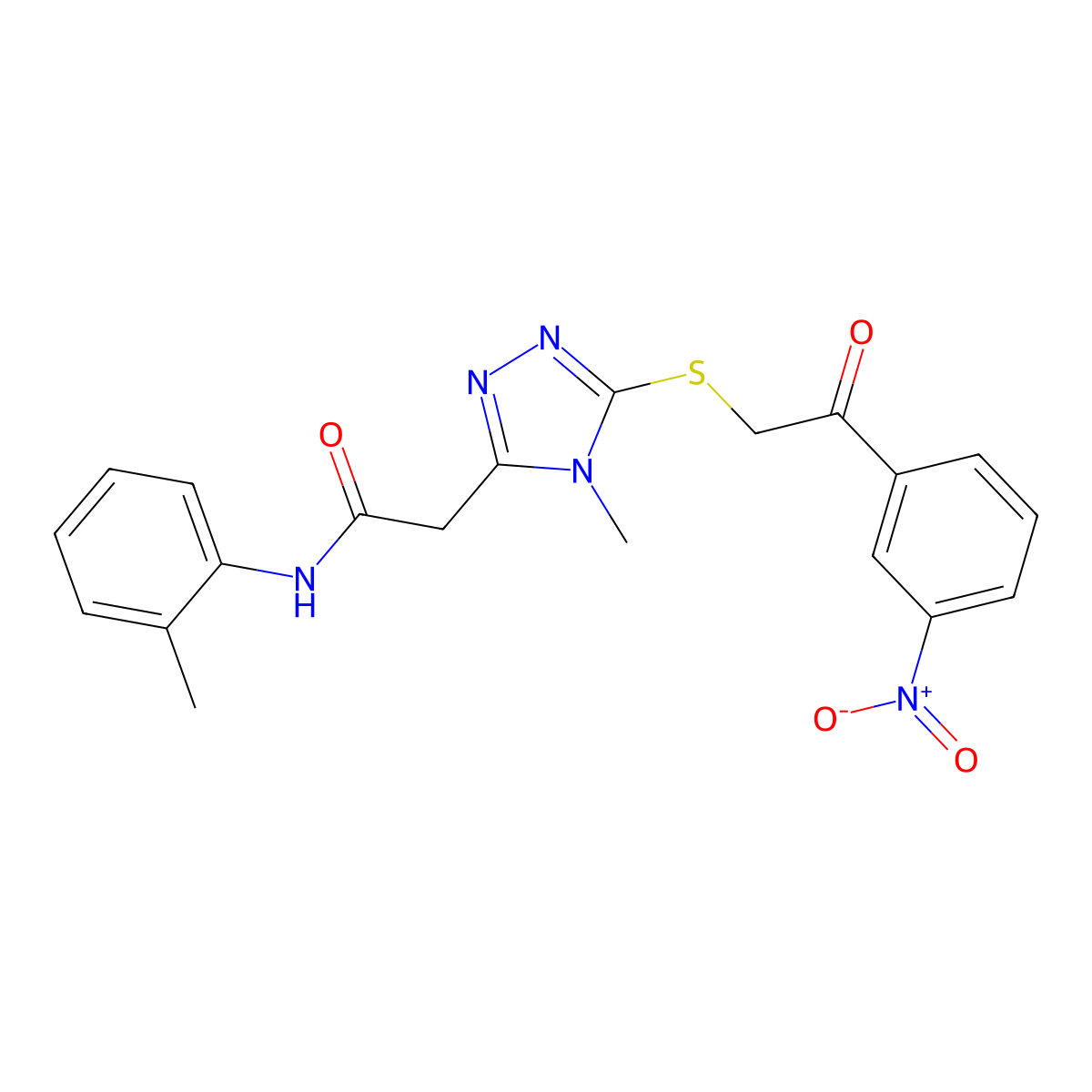 2-[4-methyl-5-[2-(3-nitrophenyl)-2-oxoethyl]sulfanyl-1,2,4-triazol-3-yl]-N-(2-methylphenyl)acetamide molecular structure, CAS 767326-87-4