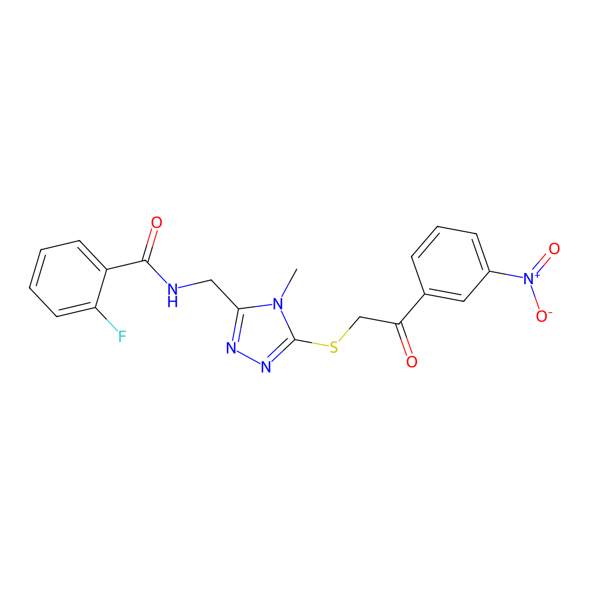 2-fluoro-N-[[4-methyl-5-[2-(3-nitrophenyl)-2-oxoethyl]sulfanyl-1,2,4-triazol-3-yl]methyl]benzamide molecular structure, CAS 767326-88-5
