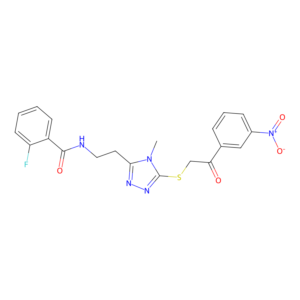 2-fluoro-N-[2-(4-methyl-5-{[2-(3-nitrophenyl)-2-oxoethyl]sulfanyl}-4H-1,2,4-triazol-3-yl)ethyl]benzamide molecular structure, CAS 767326-89-6