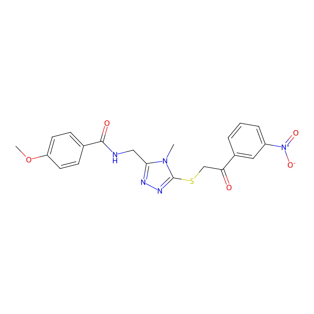 4-methoxy-N-[[4-methyl-5-[2-(3-nitrophenyl)-2-oxoethyl]sulfanyl-1,2,4-triazol-3-yl]methyl]benzamide molecular structure, CAS 767326-90-9