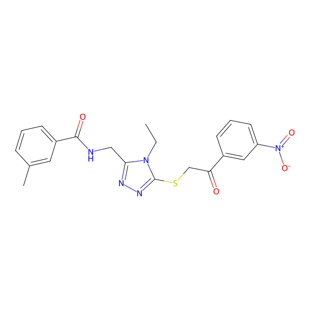 N-[[4-ethyl-5-[2-(3-nitrophenyl)-2-oxoethyl]sulfanyl-1,2,4-triazol-3-yl]methyl]-3-methylbenzamide molecular structure, CAS 767326-91-0