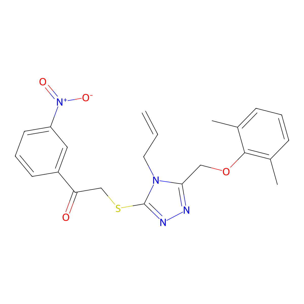 2-[[5-[(2,6-Dimethylphenoxy)methyl]-4-prop-2-enyl-1,2,4-triazol-3-yl]sulfanyl]-1-(3-nitrophenyl)ethanone molecular structure, CAS 767326-93-2