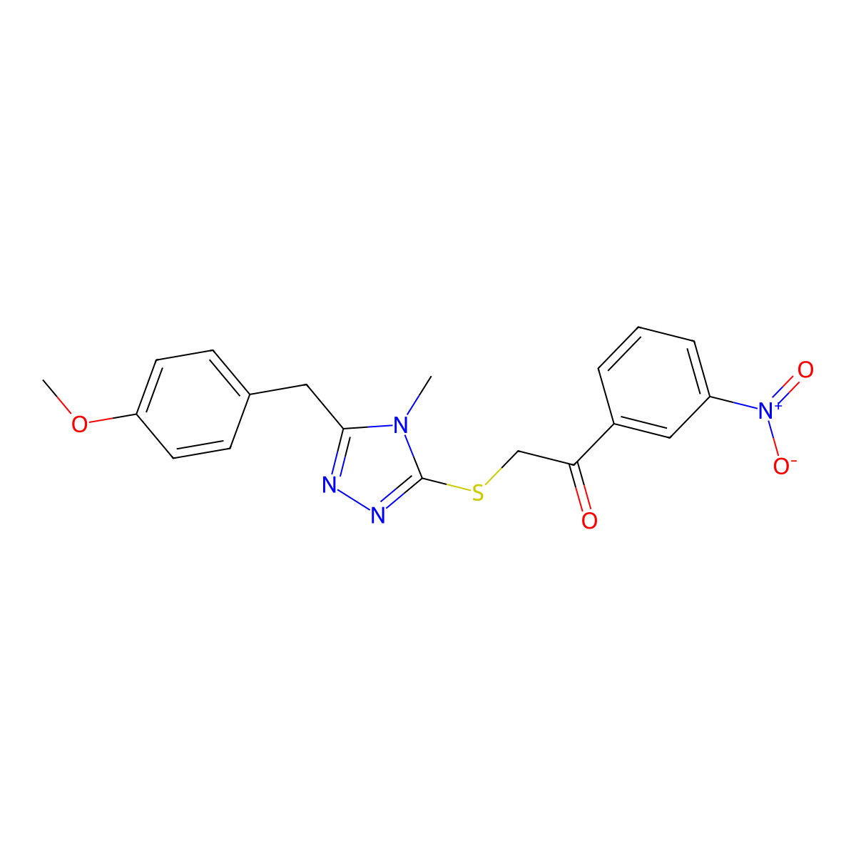 2-[[5-[(4-Methoxyphenyl)methyl]-4-methyl-1,2,4-triazol-3-yl]sulfanyl]-1-(3-nitrophenyl)ethanone molecular structure, CAS 767326-94-3