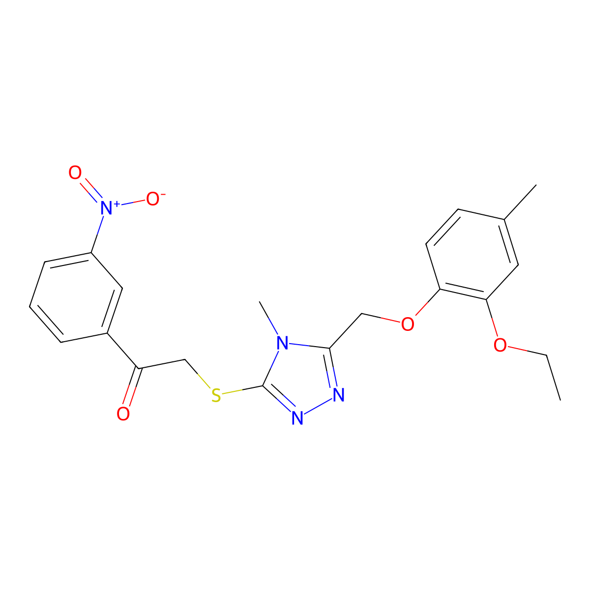2-[[5-[(2-Ethoxy-4-methylphenoxy)methyl]-4-methyl-1,2,4-triazol-3-yl]sulfanyl]-1-(3-nitrophenyl)ethanone molecular structure, CAS 767326-99-8