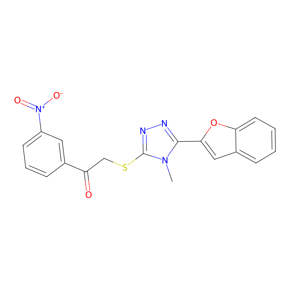 2-[[5-(1-Benzofuran-2-yl)-4-methyl-1,2,4-triazol-3-yl]sulfanyl]-1-(3-nitrophenyl)ethanone molecular structure, CAS 767327-00-4