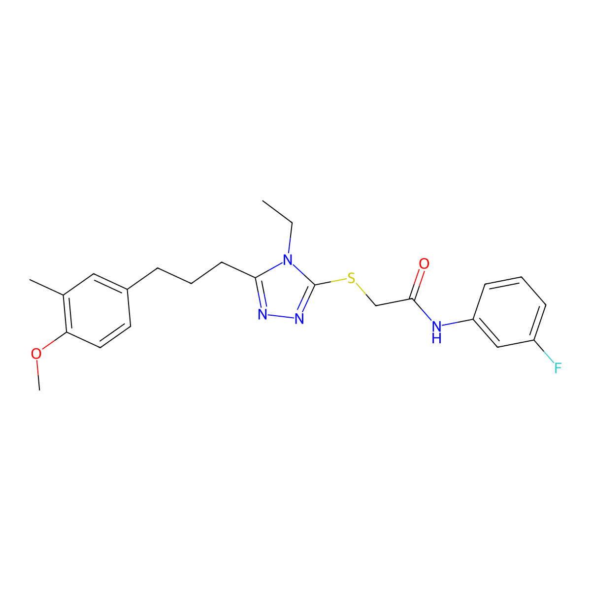 2-[[4-ethyl-5-[3-(4-methoxy-3-methylphenyl)propyl]-1,2,4-triazol-3-yl]sulfanyl]-N-(3-fluorophenyl)acetamide molecular structure, CAS 767327-05-9