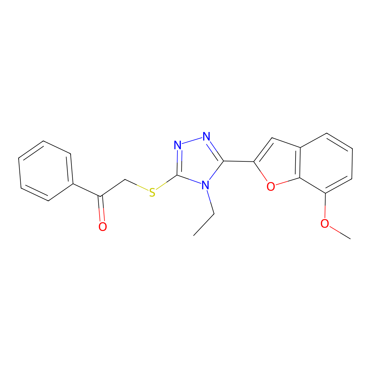 2-[[4-Ethyl-5-(7-methoxy-1-benzofuran-2-yl)-1,2,4-triazol-3-yl]sulfanyl]-1-phenylethanone molecular structure, CAS 767327-06-0