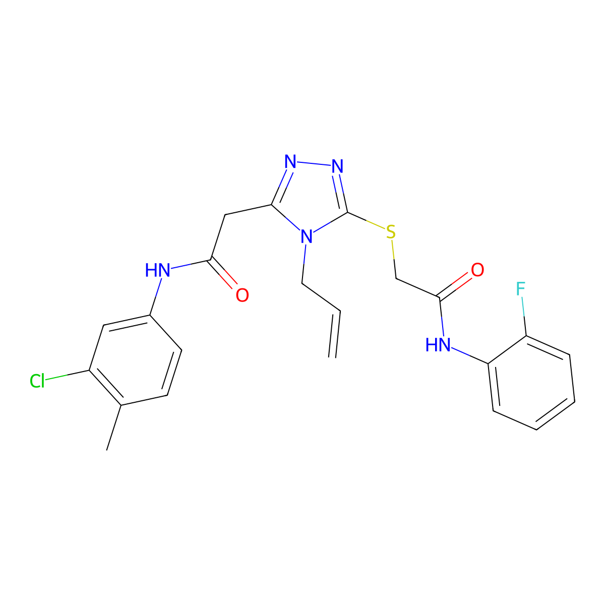 N-(3-chloro-4-methylphenyl)-2-[5-[2-(2-fluoroanilino)-2-oxoethyl]sulfanyl-4-prop-2-enyl-1,2,4-triazol-3-yl]acetamide molecular structure, CAS 767327-11-7