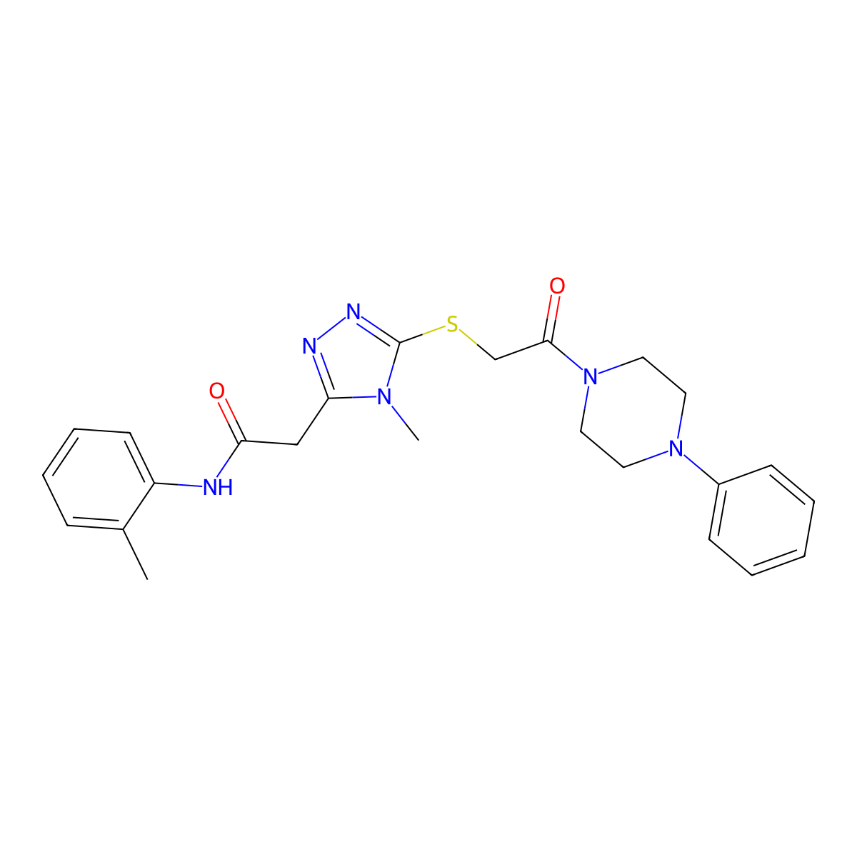 2-[4-methyl-5-[2-oxo-2-(4-phenylpiperazin-1-yl)ethyl]sulfanyl-1,2,4-triazol-3-yl]-N-(2-methylphenyl)acetamide molecular structure, CAS 767327-14-0