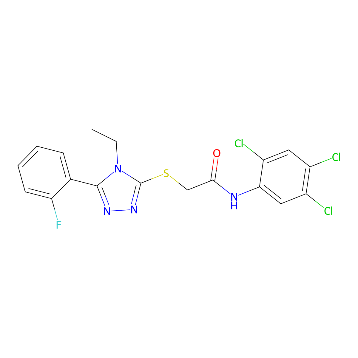2-[[4-ethyl-5-(2-fluorophenyl)-1,2,4-triazol-3-yl]sulfanyl]-N-(2,4,5-trichlorophenyl)acetamide molecular structure, CAS 767327-15-1