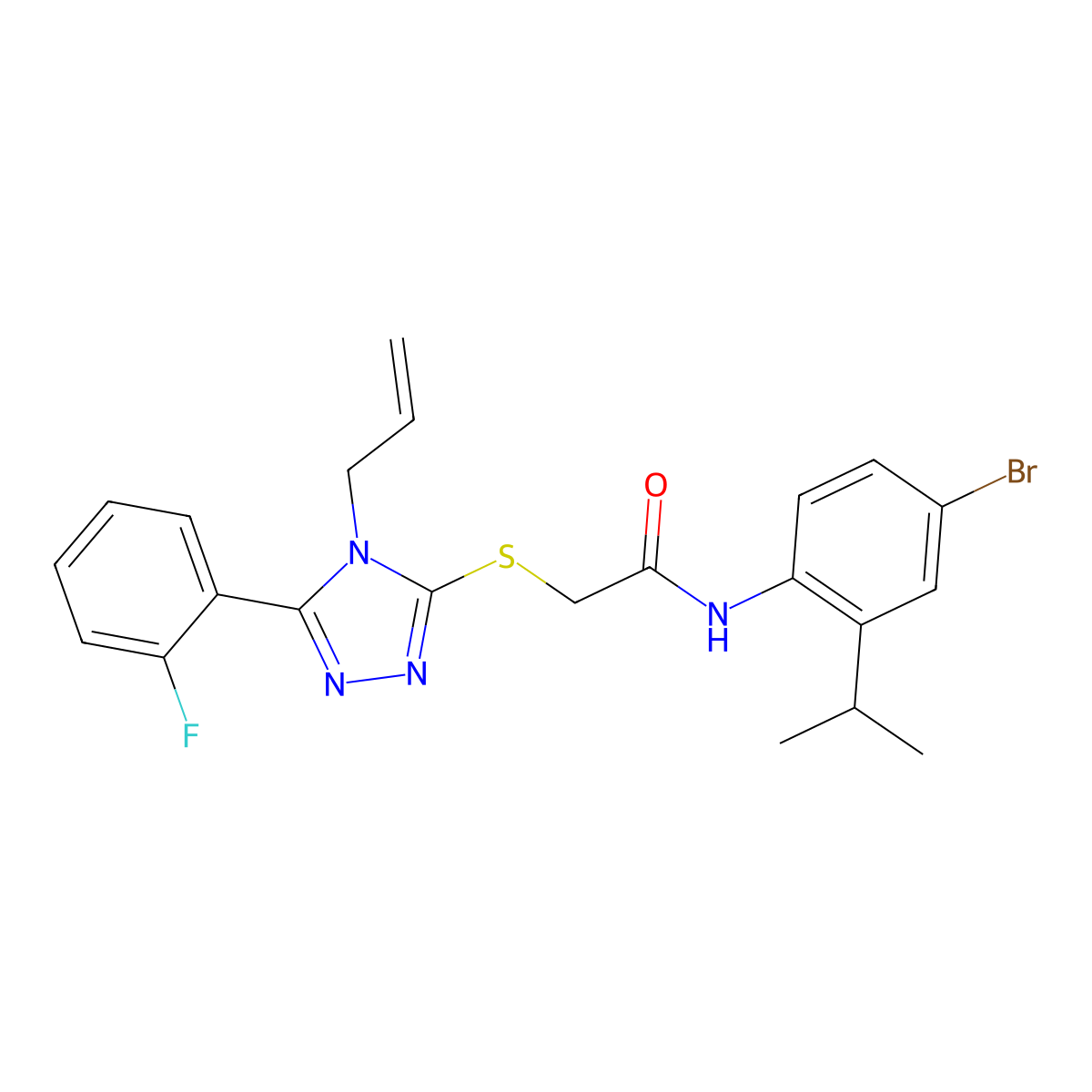 N-(4-bromo-2-propan-2-ylphenyl)-2-[[5-(2-fluorophenyl)-4-prop-2-enyl-1,2,4-triazol-3-yl]sulfanyl]acetamide molecular structure, CAS 767327-16-2