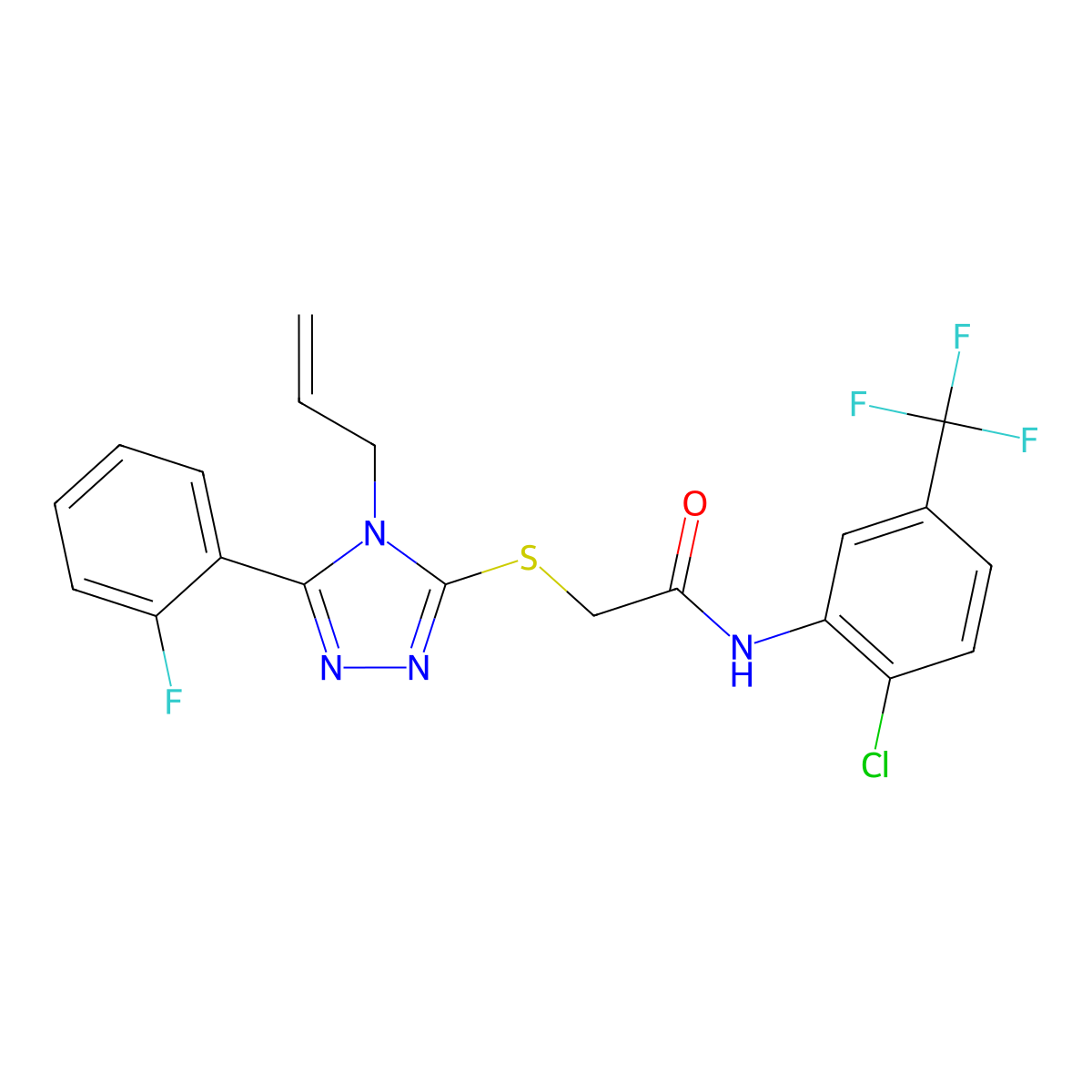N-[2-chloro-5-(trifluoromethyl)phenyl]-2-[[5-(2-fluorophenyl)-4-prop-2-enyl-1,2,4-triazol-3-yl]sulfanyl]acetamide molecular structure, CAS 767327-19-5