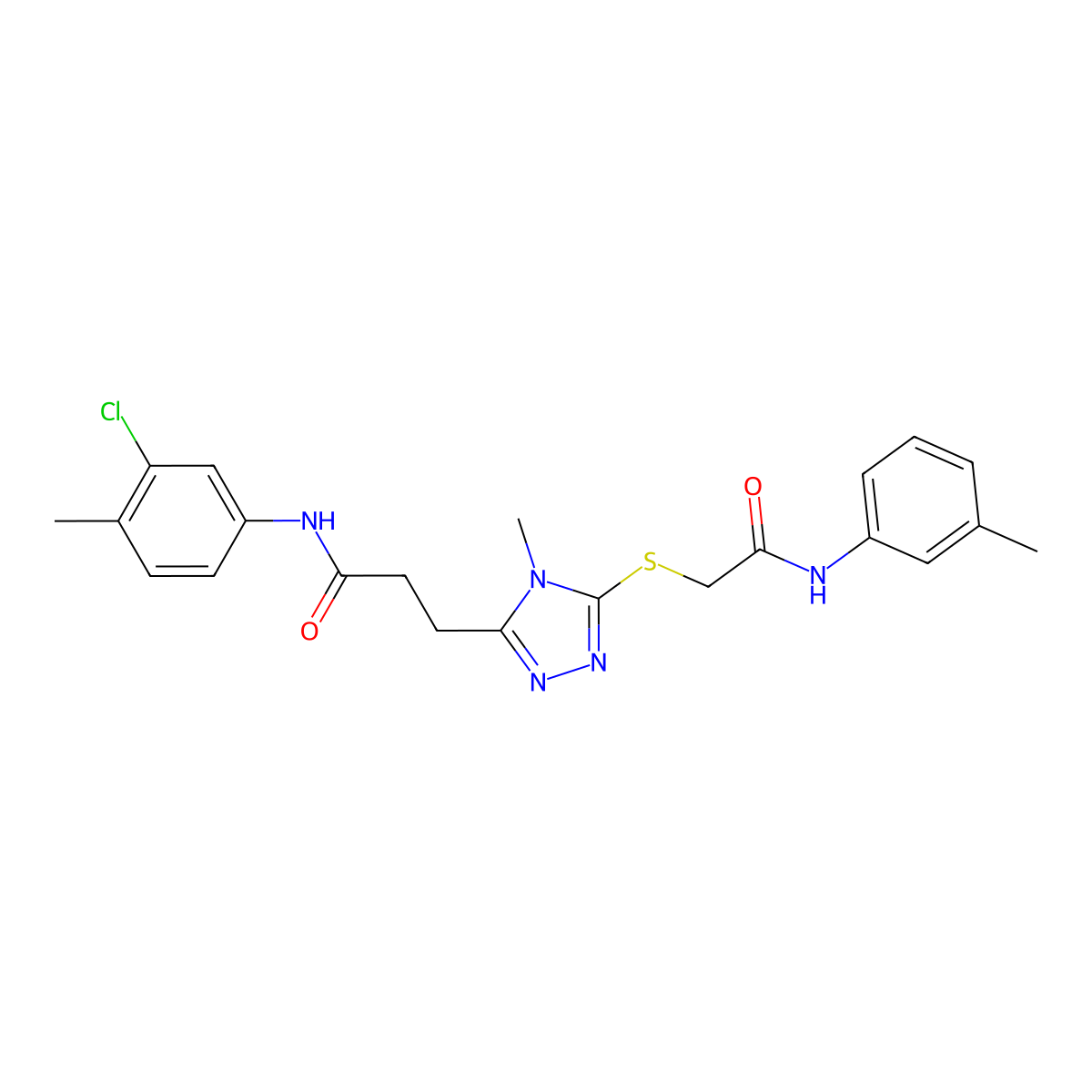 N-(3-chloro-4-methylphenyl)-3-[4-methyl-5-[2-(3-methylanilino)-2-oxoethyl]sulfanyl-1,2,4-triazol-3-yl]propanamide molecular structure, CAS 767327-21-9