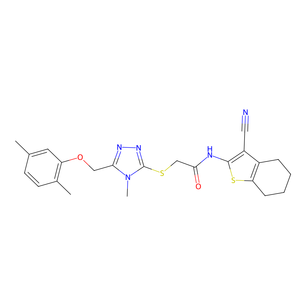 N-(3-cyano-4,5,6,7-tetrahydro-1-benzothiophen-2-yl)-2-[[5-[(2,5-dimethylphenoxy)methyl]-4-methyl-1,2,4-triazol-3-yl]sulfanyl]acetamide molecular structure, CAS 767327-24-2