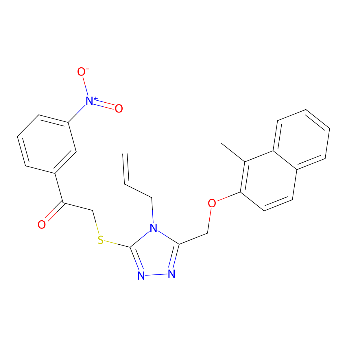 2-[[5-[(1-Methylnaphthalen-2-yl)oxymethyl]-4-prop-2-enyl-1,2,4-triazol-3-yl]sulfanyl]-1-(3-nitrophenyl)ethanone molecular structure, CAS 767327-26-4