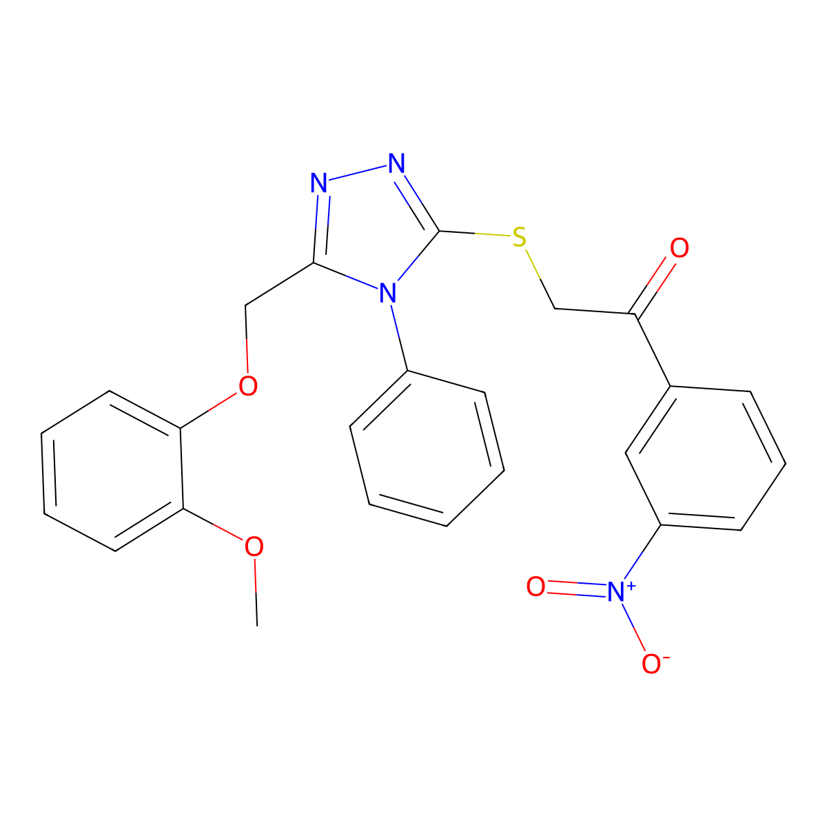 2-[[5-[(2-Methoxyphenoxy)methyl]-4-phenyl-1,2,4-triazol-3-yl]sulfanyl]-1-(3-nitrophenyl)ethanone molecular structure, CAS 767327-28-6