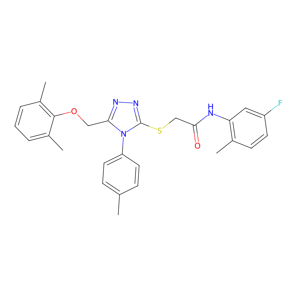 2-[[5-[(2,6-dimethylphenoxy)methyl]-4-(4-methylphenyl)-1,2,4-triazol-3-yl]sulfanyl]-N-(5-fluoro-2-methylphenyl)acetamide molecular structure, CAS 767327-29-7