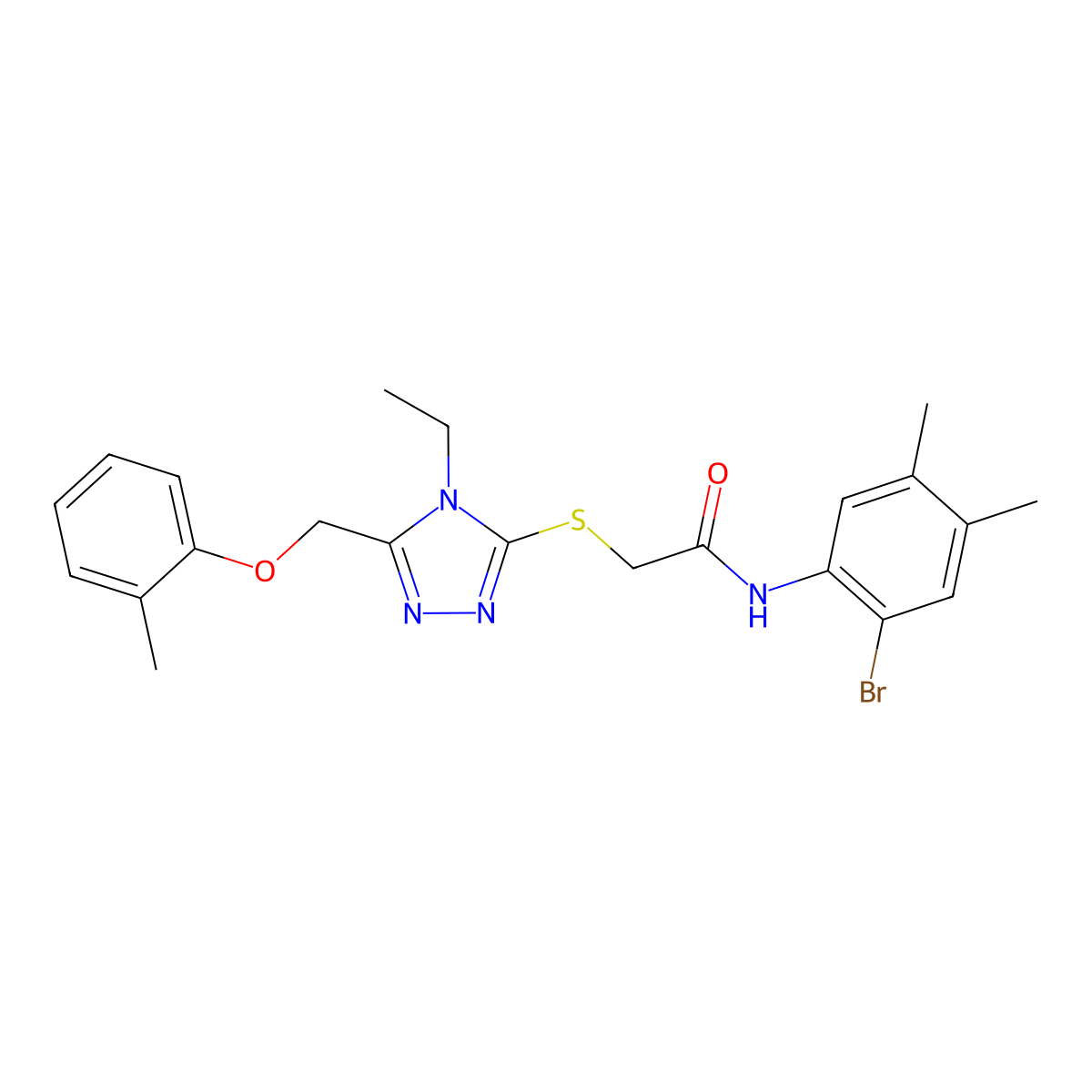 N-(2-bromo-4,5-dimethylphenyl)-2-[[4-ethyl-5-[(2-methylphenoxy)methyl]-1,2,4-triazol-3-yl]sulfanyl]acetamide molecular structure, CAS 767327-30-0
