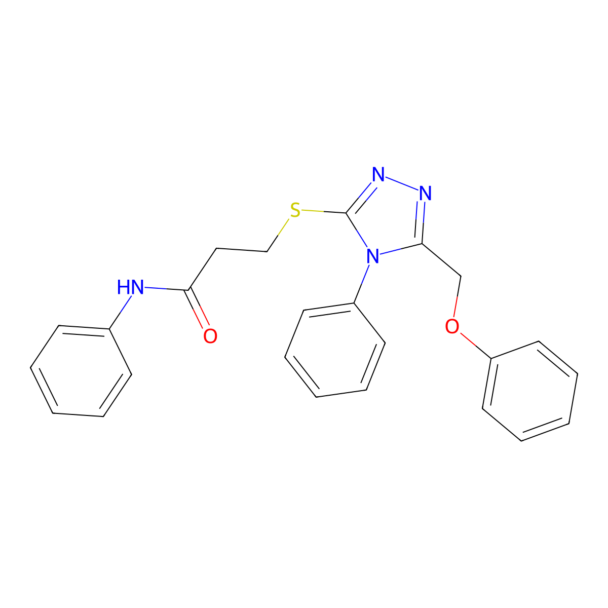 3-[[5-(phenoxymethyl)-4-phenyl-1,2,4-triazol-3-yl]sulfanyl]-N-phenylpropanamide molecular structure, CAS 767327-32-2