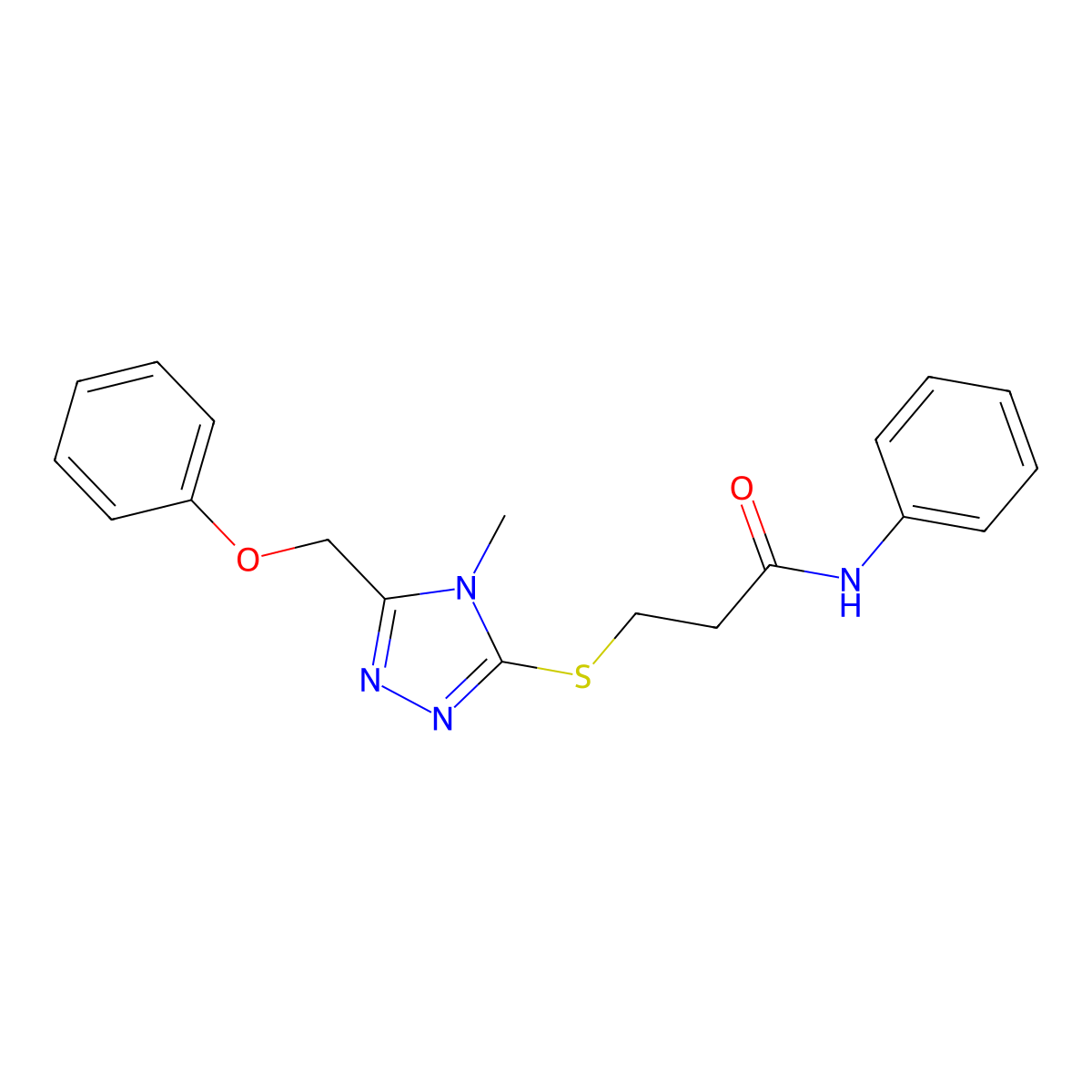 3-[[4-methyl-5-(phenoxymethyl)-1,2,4-triazol-3-yl]sulfanyl]-N-phenylpropanamide molecular structure, CAS 767327-33-3