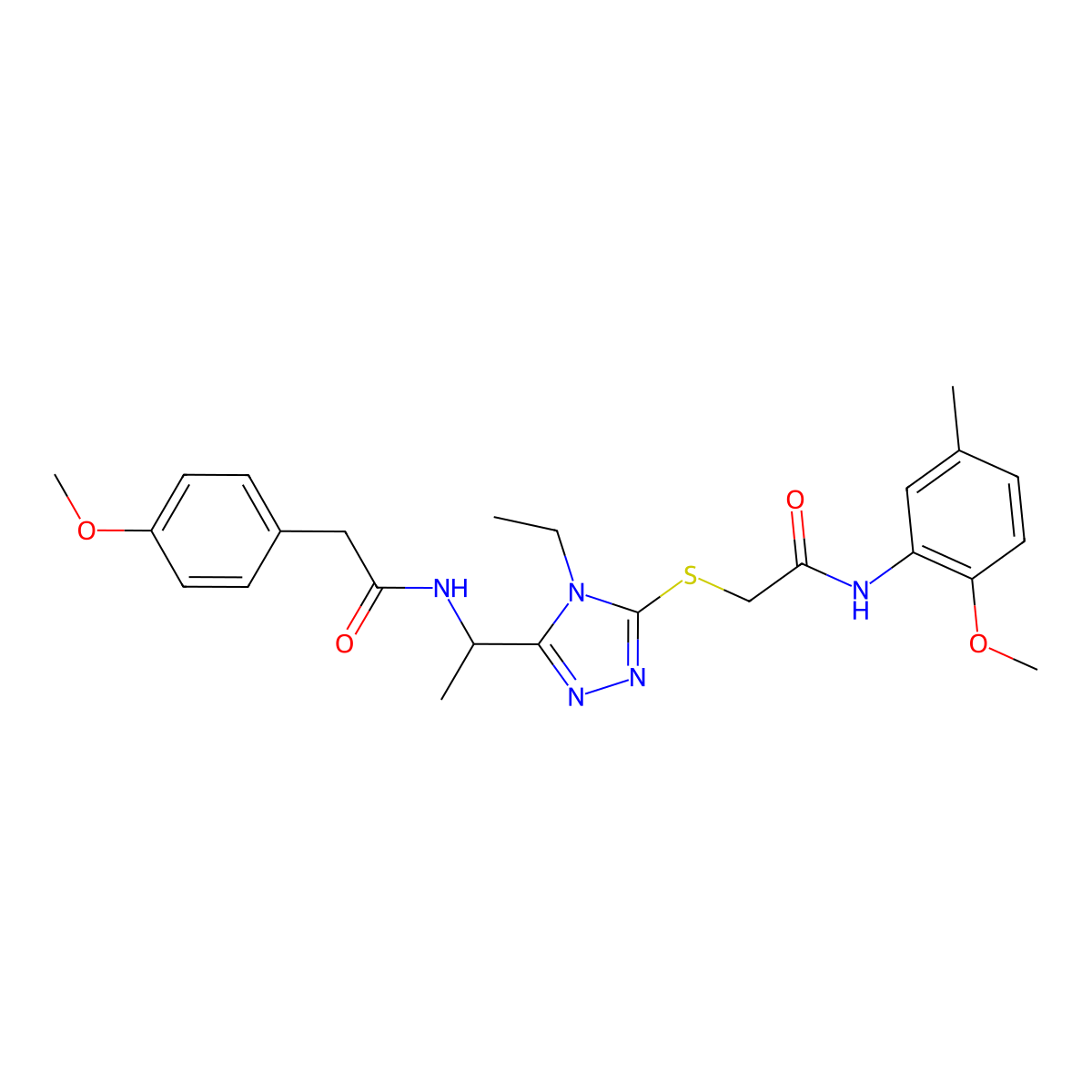 2-{[4-ethyl-5-(1-{[(4-methoxyphenyl)acetyl]amino}ethyl)-4H-1,2,4-triazol-3-yl]sulfanyl}-N-(2-methoxy-5-methylphenyl)acetamide molecular structure, CAS 767327-47-9