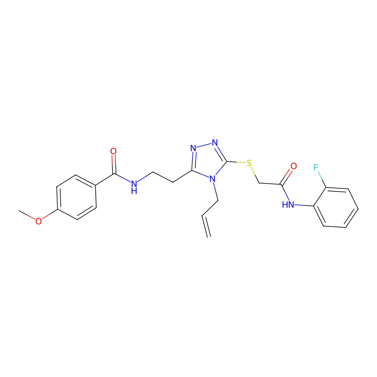N-[2-[5-[2-(2-fluoroanilino)-2-oxoethyl]sulfanyl-4-prop-2-enyl-1,2,4-triazol-3-yl]ethyl]-4-methoxybenzamide molecular structure, CAS 767327-48-0