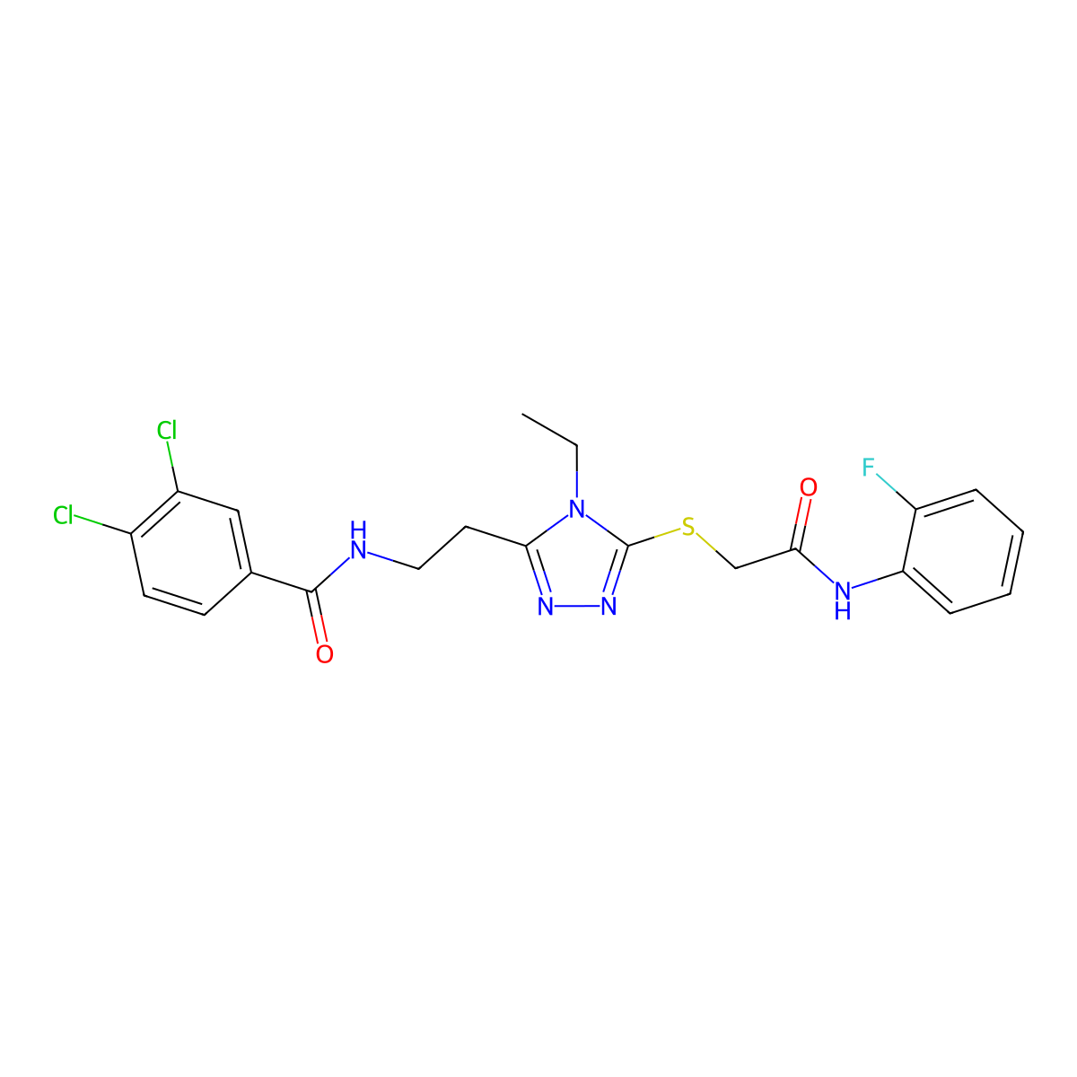 3,4-dichloro-N-[2-[4-ethyl-5-[2-(2-fluoroanilino)-2-oxoethyl]sulfanyl-1,2,4-triazol-3-yl]ethyl]benzamide molecular structure, CAS 767327-50-4