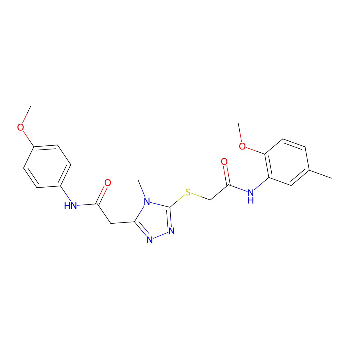 2-[5-[2-(2-methoxy-5-methylanilino)-2-oxoethyl]sulfanyl-4-methyl-1,2,4-triazol-3-yl]-N-(4-methoxyphenyl)acetamide molecular structure, CAS 767327-52-6