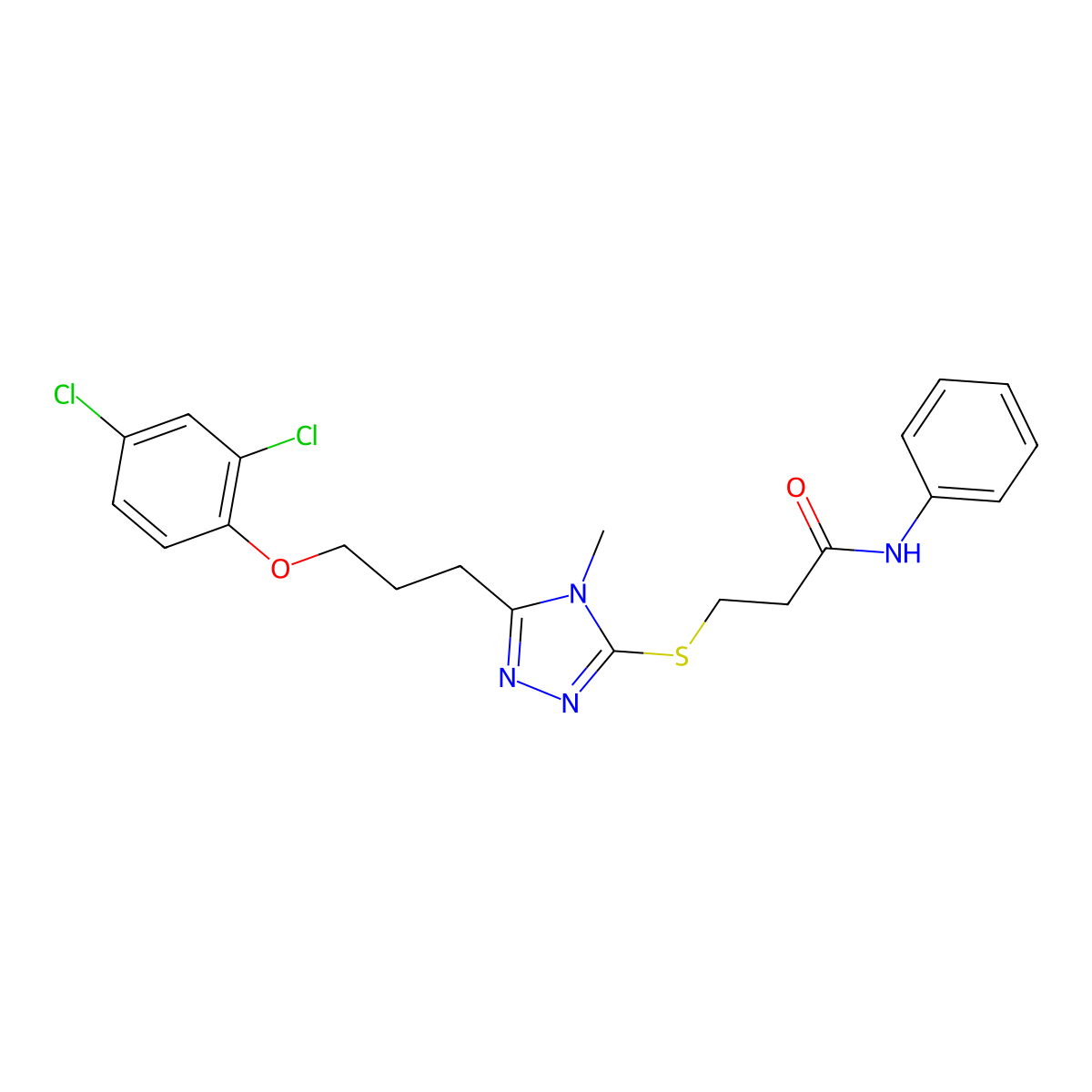 3-[[5-[3-(2,4-dichlorophenoxy)propyl]-4-methyl-1,2,4-triazol-3-yl]sulfanyl]-N-phenylpropanamide molecular structure, CAS 767327-56-0