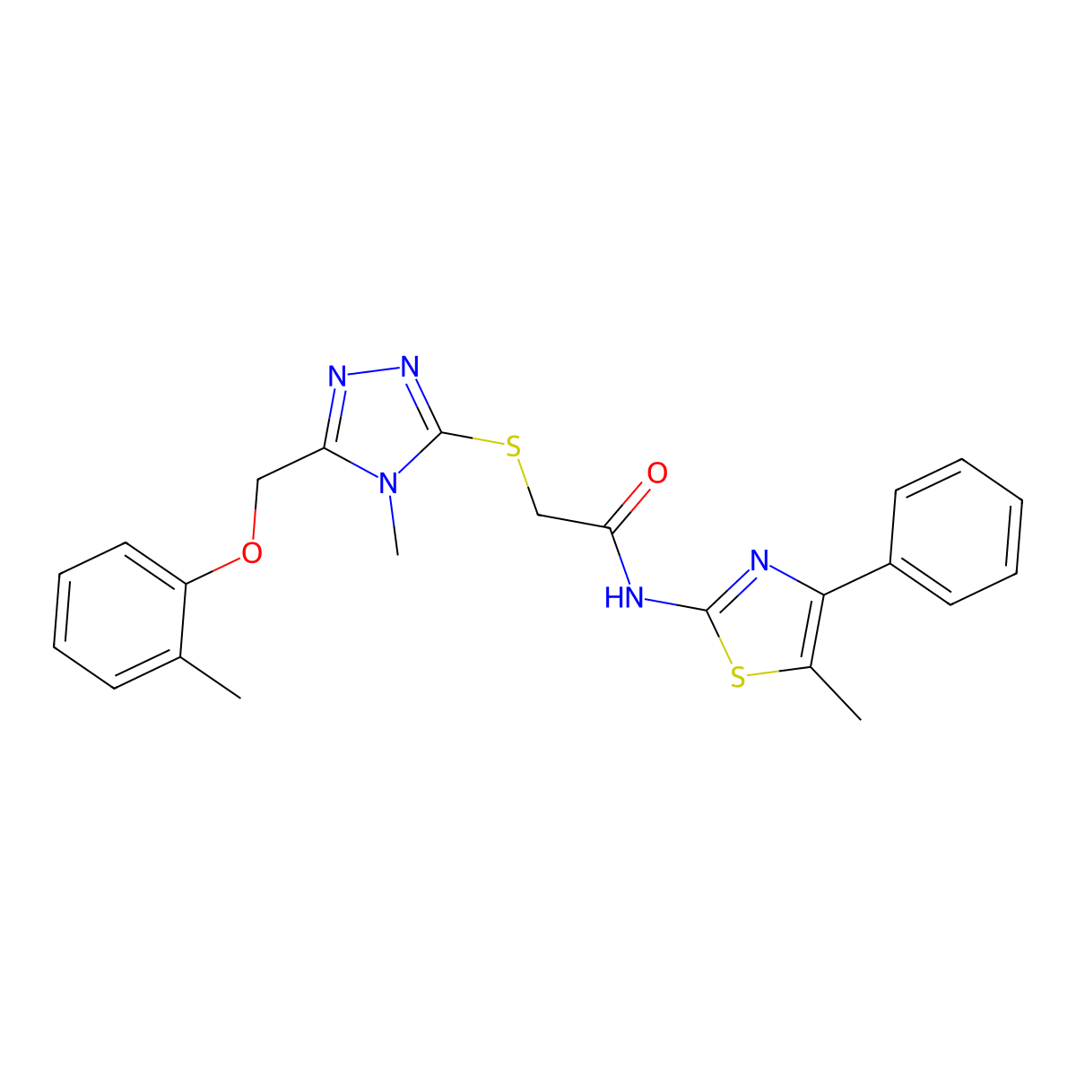 2-[[4-methyl-5-[(2-methylphenoxy)methyl]-1,2,4-triazol-3-yl]sulfanyl]-N-(5-methyl-4-phenyl-1,3-thiazol-2-yl)acetamide molecular structure, CAS 767327-59-3