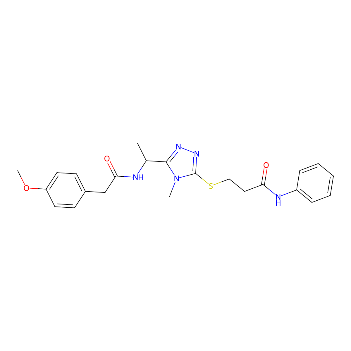3-{[5-(1-{[(4-methoxyphenyl)acetyl]amino}ethyl)-4-methyl-4H-1,2,4-triazol-3-yl]sulfanyl}-N-phenylpropanamide molecular structure, CAS 767344-39-8