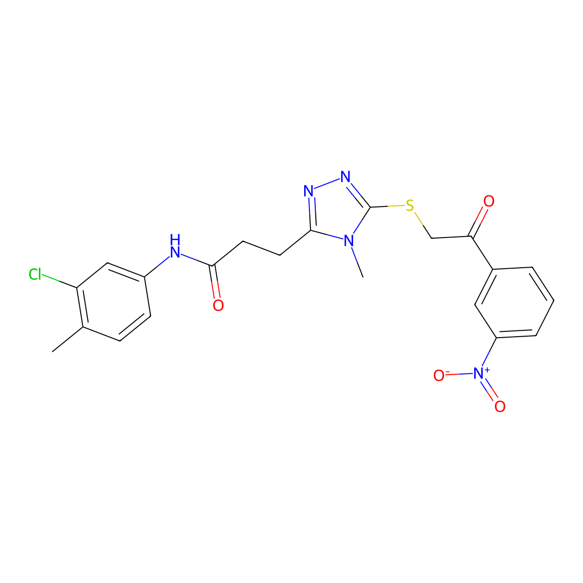 N-(3-chloro-4-methylphenyl)-3-[4-methyl-5-[2-(3-nitrophenyl)-2-oxoethyl]sulfanyl-1,2,4-triazol-3-yl]propanamide molecular structure, CAS 767344-40-1