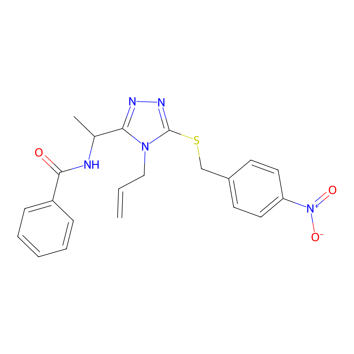 N-[1-[5-[(4-nitrophenyl)methylsulfanyl]-4-prop-2-enyl-1,2,4-triazol-3-yl]ethyl]benzamide molecular structure, CAS 767344-43-4