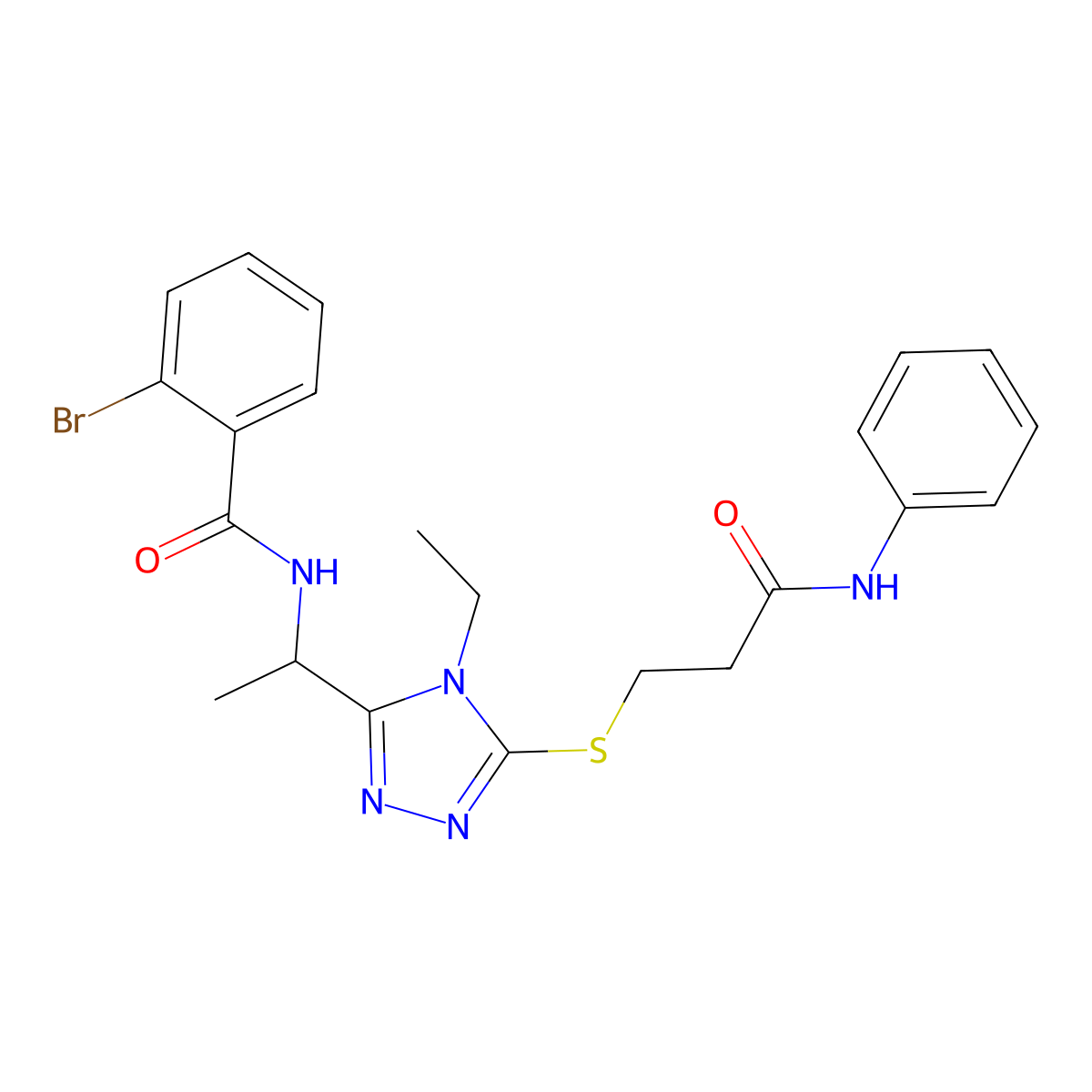2-bromo-N-[1-(4-ethyl-5-{[3-oxo-3-(phenylamino)propyl]sulfanyl}-4H-1,2,4-triazol-3-yl)ethyl]benzamide molecular structure, CAS 767344-44-5