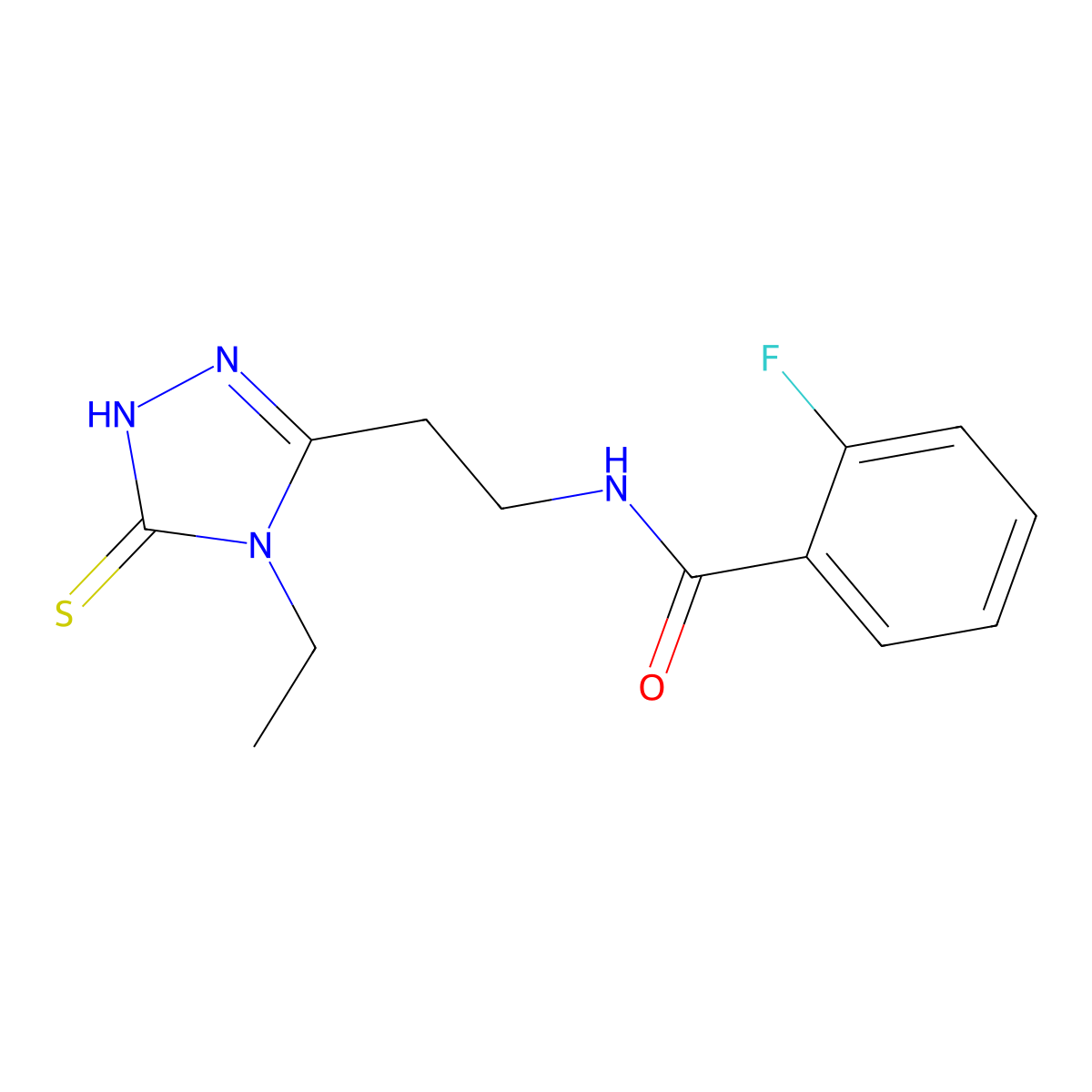 N-[2-(4-Ethyl-5-mercapto-4H-[1,2,4]triazol-3-yl)-ethyl]-2-fluoro-benzamide molecular structure, CAS 767344-47-8