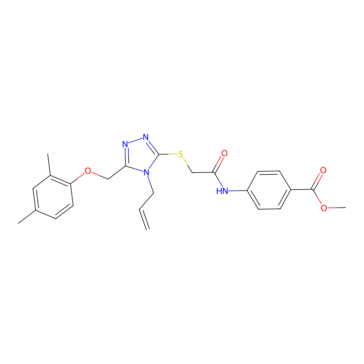 methyl 4-{[({5-[(2,4-dimethylphenoxy)methyl]-4-(prop-2-en-1-yl)-4H-1,2,4-triazol-3-yl}sulfanyl)acetyl]amino}benzoate molecular structure, CAS 767344-51-4