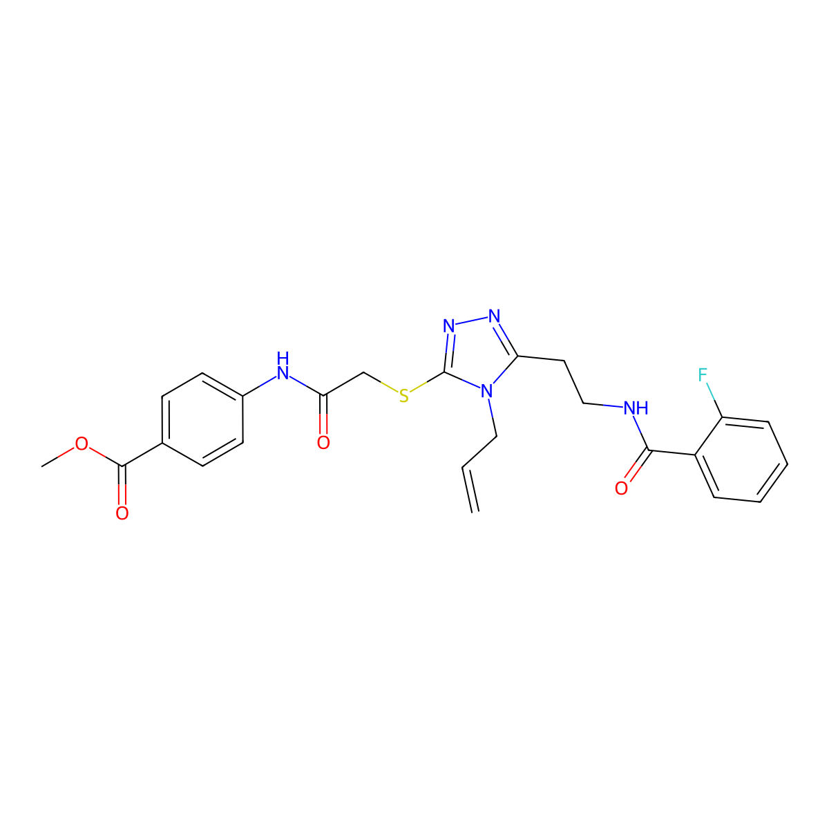 methyl 4-[({[5-(2-{[(2-fluorophenyl)carbonyl]amino}ethyl)-4-(prop-2-en-1-yl)-4H-1,2,4-triazol-3-yl]sulfanyl}acetyl)amino]benzoate molecular structure, CAS 767344-52-5