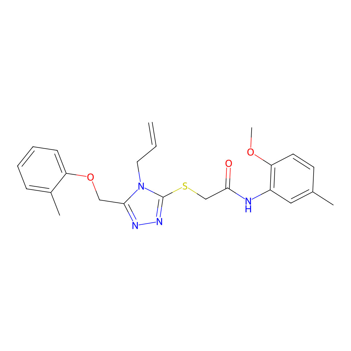N-(2-methoxy-5-methylphenyl)-2-[[5-[(2-methylphenoxy)methyl]-4-prop-2-enyl-1,2,4-triazol-3-yl]sulfanyl]acetamide molecular structure, CAS 767346-23-6