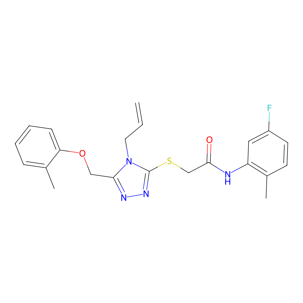 N-(5-fluoro-2-methylphenyl)-2-({5-[(2-methylphenoxy)methyl]-4-(prop-2-en-1-yl)-4H-1,2,4-triazol-3-yl}sulfanyl)acetamide molecular structure, CAS 767346-24-7