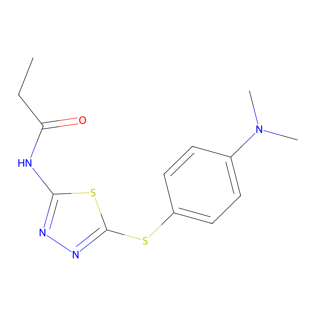 N-(5-{[4-(dimethylamino)phenyl]sulfanyl}-1,3,4-thiadiazol-2-yl)propanamide molecular structure, CAS 767346-67-8