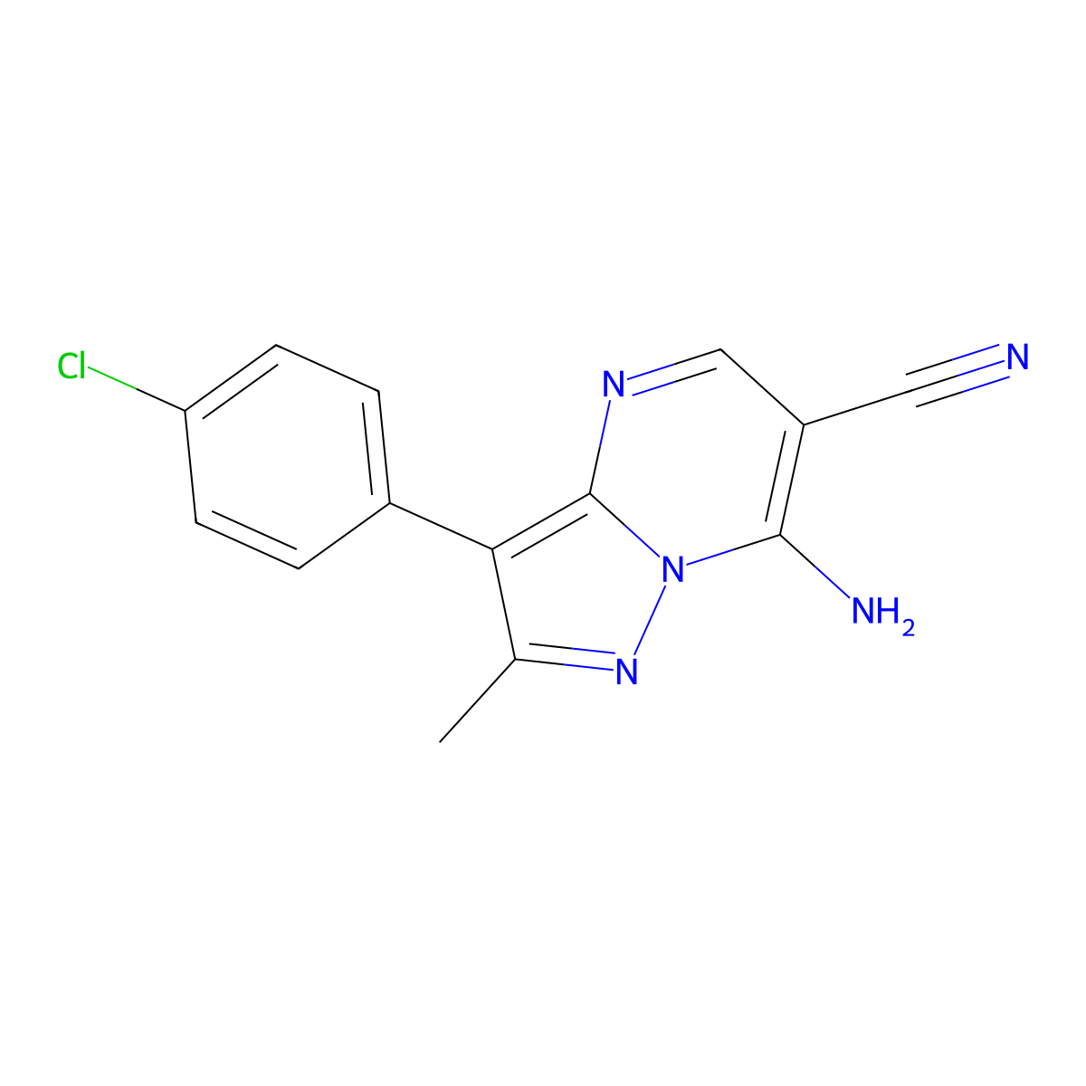7-Amino-3-(4-chlorophenyl)-2-methylpyrazolo[1,5-a]pyrimidine-6-carbonitrile molecular structure, CAS 767346-80-5