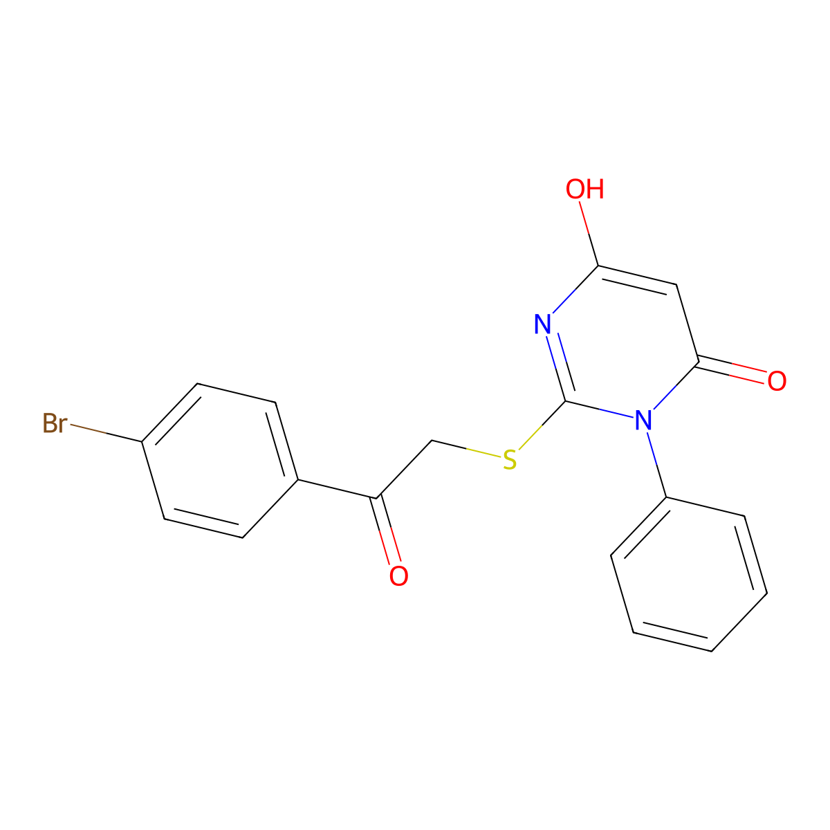 2-{[2-(4-bromophenyl)-2-oxoethyl]thio}-6-hydroxy-3-phenyl-4(3H)-pyrimidinone molecular structure, CAS 767346-83-8