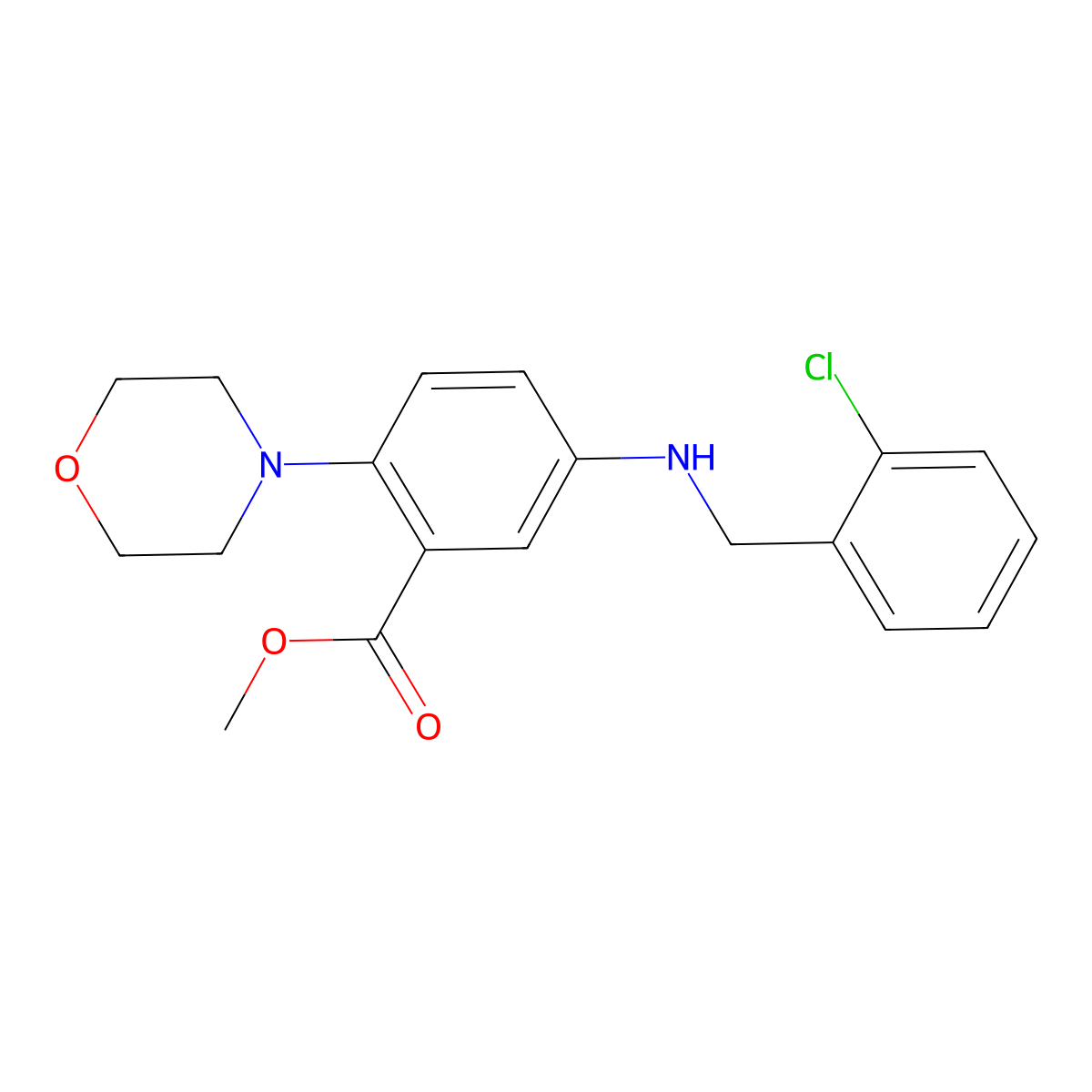 Methyl 5-[(2-chlorobenzyl)amino]-2-(4-morpholinyl)benzoate molecular structure, CAS 767347-35-3