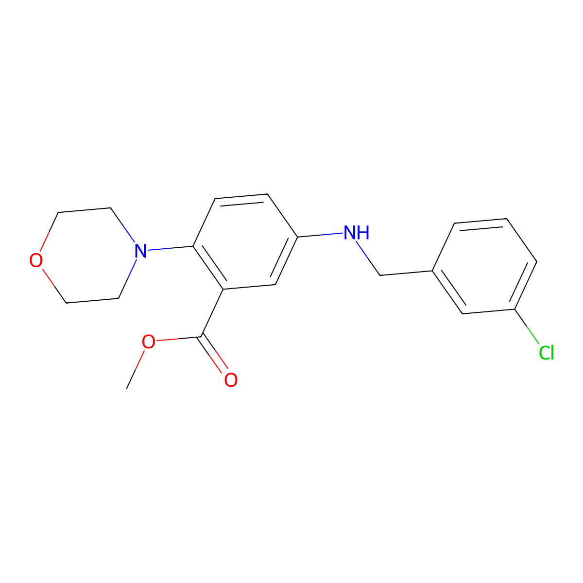 Methyl 5-[(3-chlorobenzyl)amino]-2-(4-morpholinyl)benzoate molecular structure, CAS 767347-36-4
