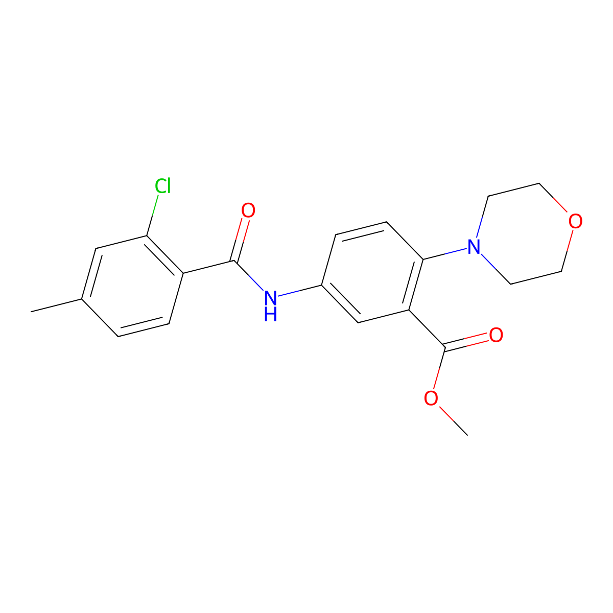 Methyl 5-{[(2-chloro-4-methylphenyl)carbonyl]amino}-2-(morpholin-4-yl)benzoate molecular structure, CAS 767348-16-3