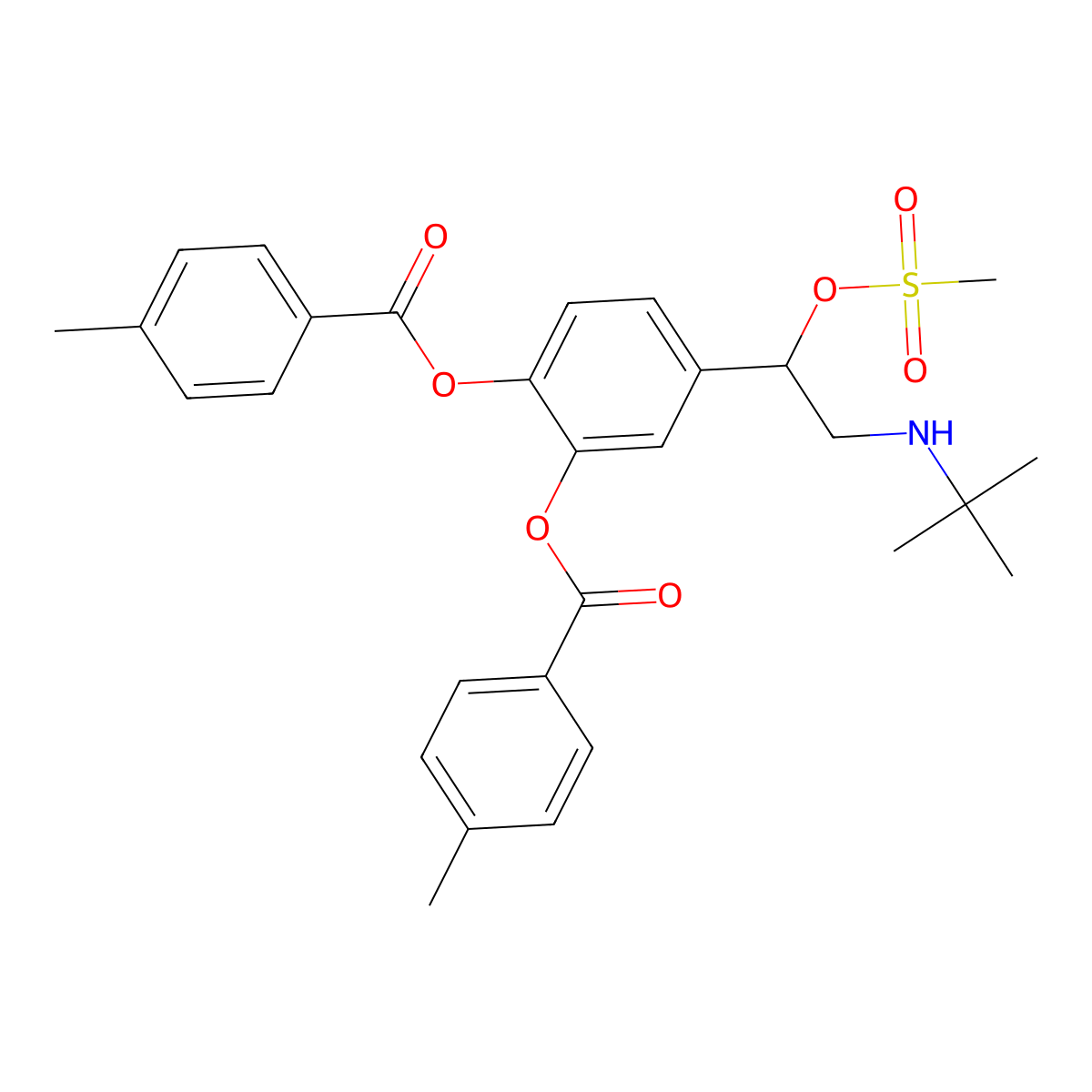 alpha-((tert-Butylamino)methyl)-3,4-dihydroxybenzyl alcohol-3,4-di(4-toluate)methanesulfonate molecular structure, CAS 76741-89-4